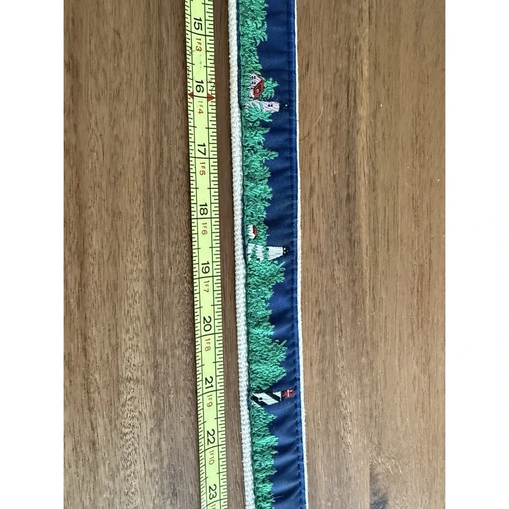 VTG Woven Ribbon Belt Lighthouse Pine Trees Cream Canvas Brass Buckle 36